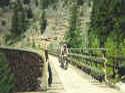 Adam crossing #4 Trestle at Myra Canyon