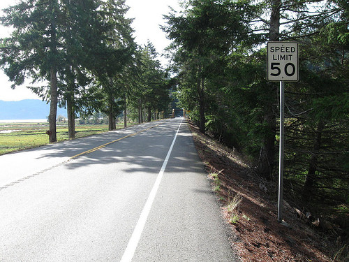 Road narrowing for Bridge ahead
